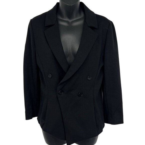 Emporio Armani Black Double Breasted Blazer Women Size 44 Modal Work Career New - Picture 4 of 8